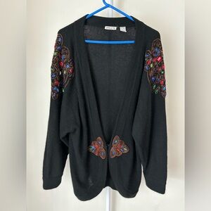 Spoleto vintage Black Embroidered Cardigan Wool Angora blend 80’s size M